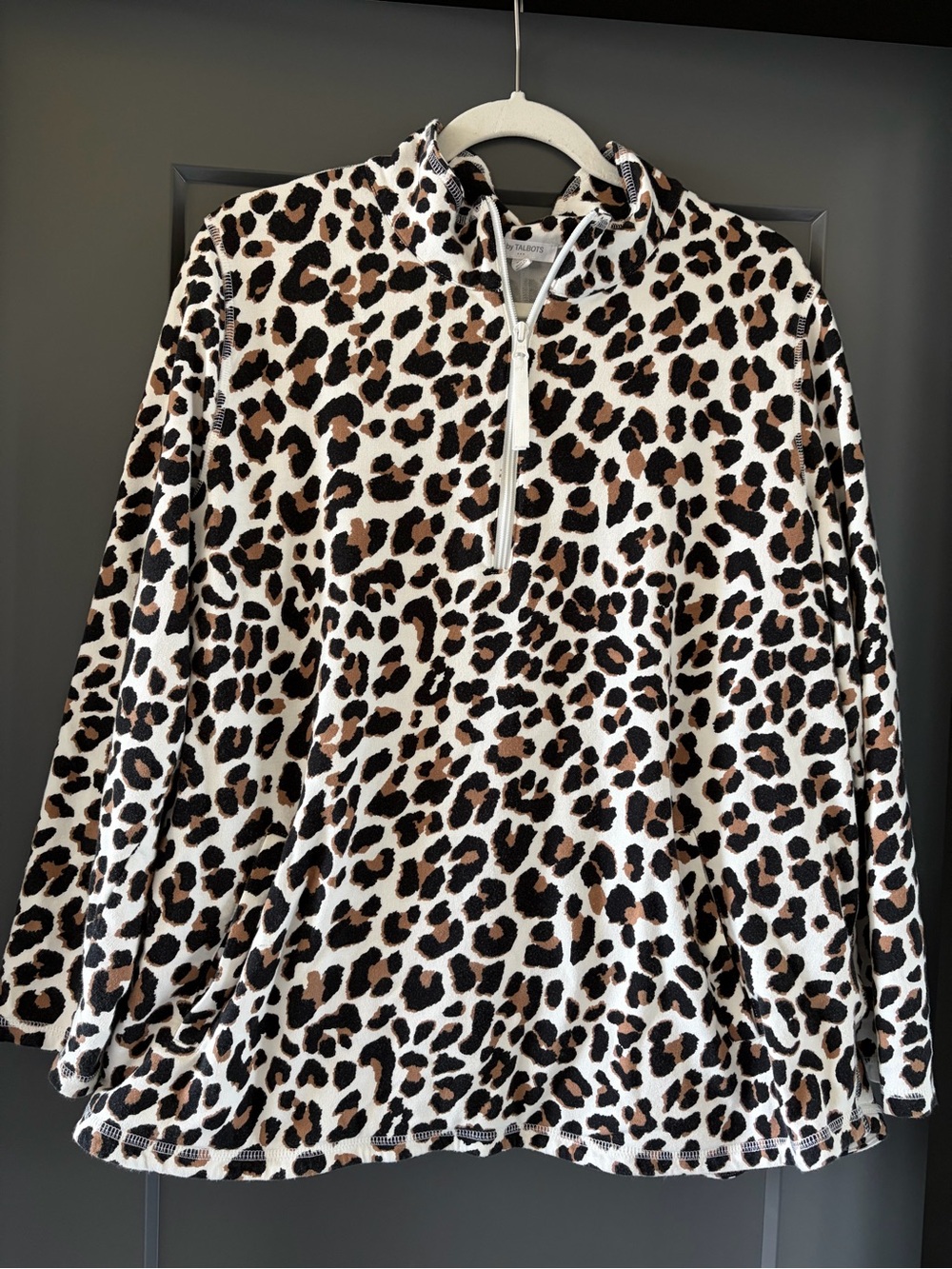 T by TALBOTS Plus Leopard Cheetah Quarter Zip PULLOVER long sleeve top 2x